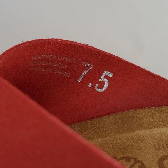 NWOT YOKONO RED BROWN SUEDE LEATHER PLATFORM SANDALS SLIDES CORK SIZE 7.5 FLAW - Picture 4 of 9